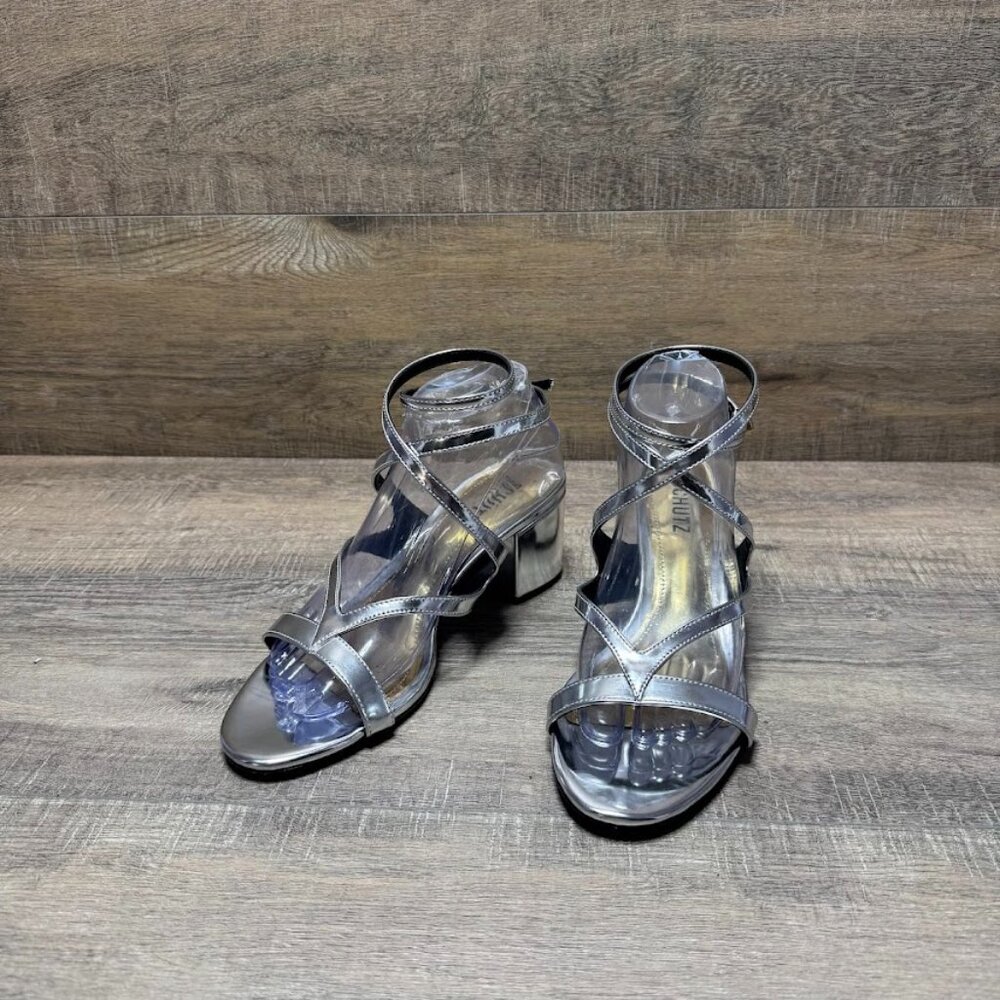 Schutz Stephanie Block Spechio Block Heel Open Toe Sandal Women's Size 8.5